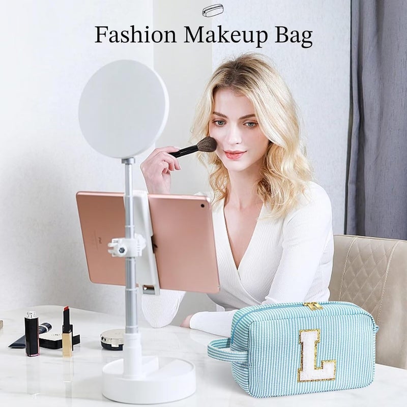 YOOLIFE Gifts for Women Teen Girls Kids - Initial Makeup Bag Cosmetic Bag Toiletry Pouch, Personalized Birthday Gifts for Women Girls Mom Daughter Sister Friends, Light Blue M - Image 3